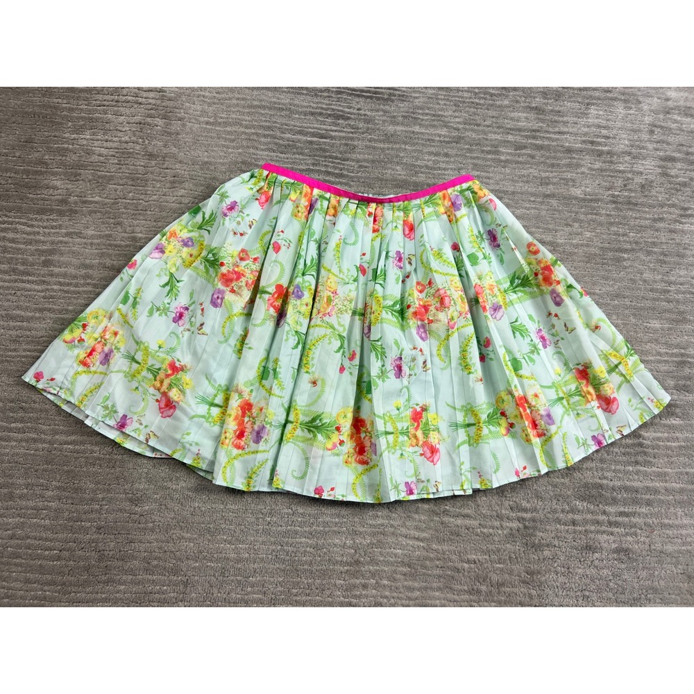 Baker by Ted Baker Skirt Girls 12 Mint Green Floral Pleated Butterfly Elastic